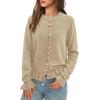 imagePRETTYGARDEN Womens Fall Button Down Cardigans Chunky Knit Ruffle Open Front Cropped Cardigan Sweaters Soft Long Sleeve TopsKhaki