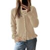 imagePRETTYGARDEN Womens Fall Button Down Cardigans Chunky Knit Ruffle Open Front Cropped Cardigan Sweaters Soft Long Sleeve TopsKhaki