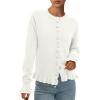 imagePRETTYGARDEN Womens Fall Button Down Cardigans Chunky Knit Ruffle Open Front Cropped Cardigan Sweaters Soft Long Sleeve TopsWhite