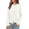 imagePRETTYGARDEN Womens Fall Button Down Cardigans Chunky Knit Ruffle Open Front Cropped Cardigan Sweaters Soft Long Sleeve TopsWhite