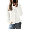 imagePRETTYGARDEN Womens Fall Button Down Cardigans Chunky Knit Ruffle Open Front Cropped Cardigan Sweaters Soft Long Sleeve TopsWhite