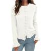 imagePRETTYGARDEN Womens Fall Button Down Cardigans Chunky Knit Ruffle Open Front Cropped Cardigan Sweaters Soft Long Sleeve TopsWhite