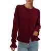 imagePRETTYGARDEN Womens Fall Button Down Cardigans Chunky Knit Ruffle Open Front Cropped Cardigan Sweaters Soft Long Sleeve TopsWine Red