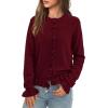 imagePRETTYGARDEN Womens Fall Button Down Cardigans Chunky Knit Ruffle Open Front Cropped Cardigan Sweaters Soft Long Sleeve TopsWine Red