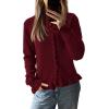imagePRETTYGARDEN Womens Fall Button Down Cardigans Chunky Knit Ruffle Open Front Cropped Cardigan Sweaters Soft Long Sleeve TopsWine Red