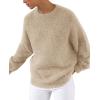 imagePRETTYGARDEN Womens Fall Long Sleeve Sweater Crew Neck Fuzzy Loose Fit Chunky Knit Pullover Sweaters Going Out TopsApricot
