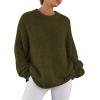 imagePRETTYGARDEN Womens Fall Long Sleeve Sweater Crew Neck Fuzzy Loose Fit Chunky Knit Pullover Sweaters Going Out TopsArmy Green