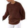 imagePRETTYGARDEN Womens Fall Long Sleeve Sweater Crew Neck Fuzzy Loose Fit Chunky Knit Pullover Sweaters Going Out TopsDark Brown
