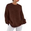 imagePRETTYGARDEN Womens Fall Long Sleeve Sweater Crew Neck Fuzzy Loose Fit Chunky Knit Pullover Sweaters Going Out TopsDark Brown