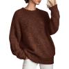 imagePRETTYGARDEN Womens Fall Long Sleeve Sweater Crew Neck Fuzzy Loose Fit Chunky Knit Pullover Sweaters Going Out TopsDark Brown