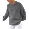 imagePRETTYGARDEN Womens Fall Long Sleeve Sweater Crew Neck Fuzzy Loose Fit Chunky Knit Pullover Sweaters Going Out TopsDark Grey