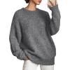 imagePRETTYGARDEN Womens Fall Long Sleeve Sweater Crew Neck Fuzzy Loose Fit Chunky Knit Pullover Sweaters Going Out TopsDark Grey