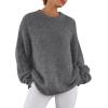 imagePRETTYGARDEN Womens Fall Long Sleeve Sweater Crew Neck Fuzzy Loose Fit Chunky Knit Pullover Sweaters Going Out TopsDark Grey