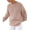 imagePRETTYGARDEN Womens Fall Long Sleeve Sweater Crew Neck Fuzzy Loose Fit Chunky Knit Pullover Sweaters Going Out TopsDusty Pink
