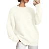 imagePRETTYGARDEN Womens Fall Long Sleeve Sweater Crew Neck Fuzzy Loose Fit Chunky Knit Pullover Sweaters Going Out TopsWhite