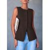 imagePRETTYGARDEN Womens Suit Vest Tops 2025 Summer Dressy Casual Business Button Sleeveless Trendy Fashion Blazer WaistcoatDark Coffee
