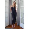imagePRETTYGARDEN Womens Summer Casual One Piece Jumpsuits Spaghetti Strap Pants Romper 2025 Spring Vacation Resort OutfitsSolid Navy