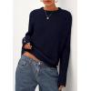 imagePRETTYGARDEN Womens Sweaters Fall Fashion 2025 Casual Crewneck Pullover Button Long Sleeve Cute Knit Tops Winter ClothesNavy Blue