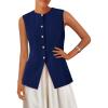 imagePRETTYGARDEN Summer Blazer Vest Tops for Women Sleeveless Button Down Business Casual Outfits Work Suit Vests WaistcoatNavy