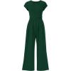 imagePRETTYGARDEN Summer Jumpsuits for Women Dressy 2025 Ribbed Cap Sleeve Wide Leg Pants Rompers Elegant Casual One Piece OutfitsDark Green