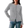imagePRETTYGARDEN Womens Fall Button Down Cardigans Chunky Knit Ruffle Open Front Cropped Cardigan Sweaters Soft Long Sleeve TopsGrey