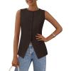 imagePRETTYGARDEN Womens Suit Vest Tops 2025 Summer Dressy Casual Business Button Sleeveless Trendy Fashion Blazer WaistcoatDark Coffee
