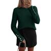 imagePRETTYGARDEN Womens Sweaters Fall Fashion 2025 Casual Crewneck Pullover Button Long Sleeve Cute Knit Tops Winter ClothesDark Green