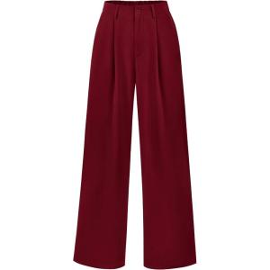 imagePRETTYGARDEN Wide Leg Pants for Women Trendy 2025 Fall High Waisted Business Casual Outfits Work Pant TrousersWine Red