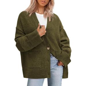 imagePRETTYGARDEN Womens 2025 Oversized Cardigan Sweaters Trendy Chunky Knit Long Sleeve V Neck Button Down Fall Winter OutfitsArmy Green