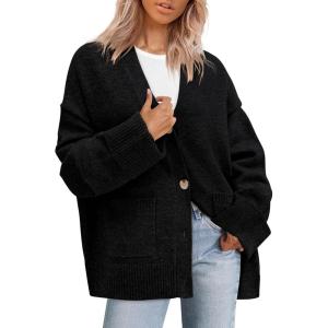 imagePRETTYGARDEN Womens 2025 Oversized Cardigan Sweaters Trendy Chunky Knit Long Sleeve V Neck Button Down Fall Winter OutfitsBlack