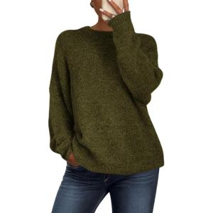 imagePRETTYGARDEN Womens Fall Long Sleeve Sweater Crew Neck Fuzzy Loose Fit Chunky Knit Pullover Sweaters Going Out TopsArmy Green