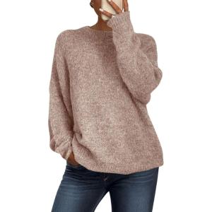 imagePRETTYGARDEN Womens Fall Long Sleeve Sweater Crew Neck Fuzzy Loose Fit Chunky Knit Pullover Sweaters Going Out TopsDusty Pink