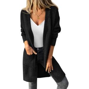 imagePRETTYGARDEN Womens Long Cardigans 2025 Fall Oversized Long Sleeve Open Front Lightweight Sweaters Knit Winter CoatsBlack