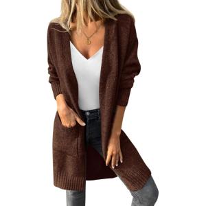 imagePRETTYGARDEN Womens Long Cardigans 2025 Fall Oversized Long Sleeve Open Front Lightweight Sweaters Knit Winter CoatsBrown