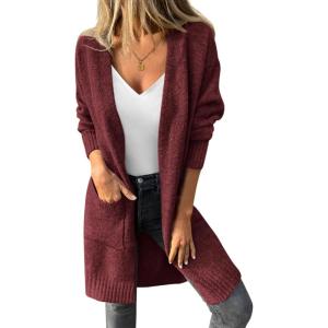 imagePRETTYGARDEN Womens Long Cardigans 2025 Fall Oversized Long Sleeve Open Front Lightweight Sweaters Knit Winter CoatsBurgundy