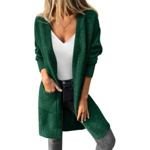 imagePRETTYGARDEN Womens Long Cardigans 2025 Fall Oversized Long Sleeve Open Front Lightweight Sweaters Knit Winter CoatsGreen