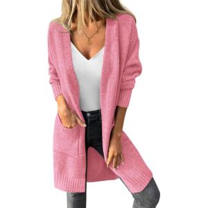 imagePRETTYGARDEN Womens Long Cardigans 2025 Fall Oversized Long Sleeve Open Front Lightweight Sweaters Knit Winter CoatsPink