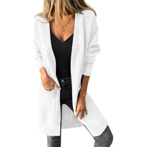 imagePRETTYGARDEN Womens Long Cardigans 2025 Fall Oversized Long Sleeve Open Front Lightweight Sweaters Knit Winter CoatsWhite