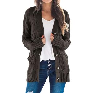imagePRETTYGARDEN Womens Open Front Cardigan Sweaters Fall Fashion Button Down Cable Knit Chunky Winter Clothing Outerwear CoatsDark Grey