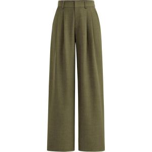 imagePRETTYGARDEN Womens Summer Elastic High Waisted Work Pants Straight Leg Dressy Business Casual Trousers Slacks PocketsArmy Green