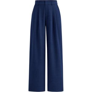 imagePRETTYGARDEN Womens Summer Elastic High Waisted Work Pants Straight Leg Dressy Business Casual Trousers Slacks PocketsNavy