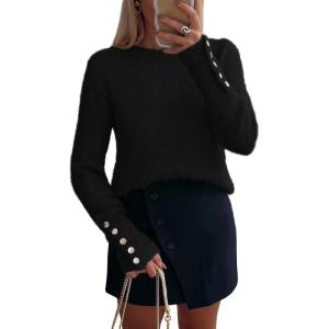 imagePRETTYGARDEN Womens Sweaters Fall Fashion 2025 Casual Crewneck Pullover Button Long Sleeve Cute Knit Tops Winter ClothesBlack