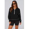 imagePRETTYGARDEN Womens 2025 Fall Hooded Sweatshirts Long Sleeve Half Zip Cropped Hoodies Pullover Winter Fashion ClothesBlack