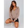 imagePRETTYGARDEN Womens 2025 Fall Hooded Sweatshirts Long Sleeve Half Zip Cropped Hoodies Pullover Winter Fashion ClothesKhaki