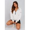 imagePRETTYGARDEN Womens 2025 Fall Hooded Sweatshirts Long Sleeve Half Zip Cropped Hoodies Pullover Winter Fashion ClothesWhite