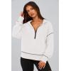 imagePRETTYGARDEN Womens 2025 Fall Hooded Sweatshirts Long Sleeve Half Zip Cropped Hoodies Pullover Winter Fashion ClothesWhite