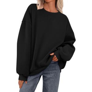 imagePRETTYGARDEN Crewneck Sweatshirt for Women Oversized Long Sleeve Pullover Tops Winter Fall Outfits 2025 Fashion ClothingBlack
