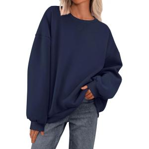 imagePRETTYGARDEN Crewneck Sweatshirt for Women Oversized Long Sleeve Pullover Tops Winter Fall Outfits 2025 Fashion ClothingNavy Blue