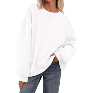 imagePRETTYGARDEN Crewneck Sweatshirt for Women Oversized Long Sleeve Pullover Tops Winter Fall Outfits 2025 Fashion ClothingWhite