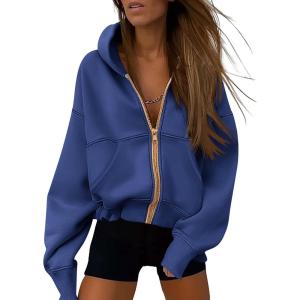 imagePRETTYGARDEN Hoodies for Women Sweatshirt Zip Up Hoodie Fall Fashion 2025 Trendy Long Sleeve Jackets Winter Clothing OutfitsBright Blue